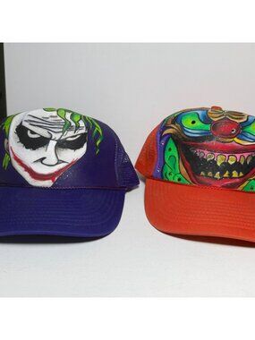 DC Comics Custom Painted Dark Joker and Clown Vintage Snapbacks EUC